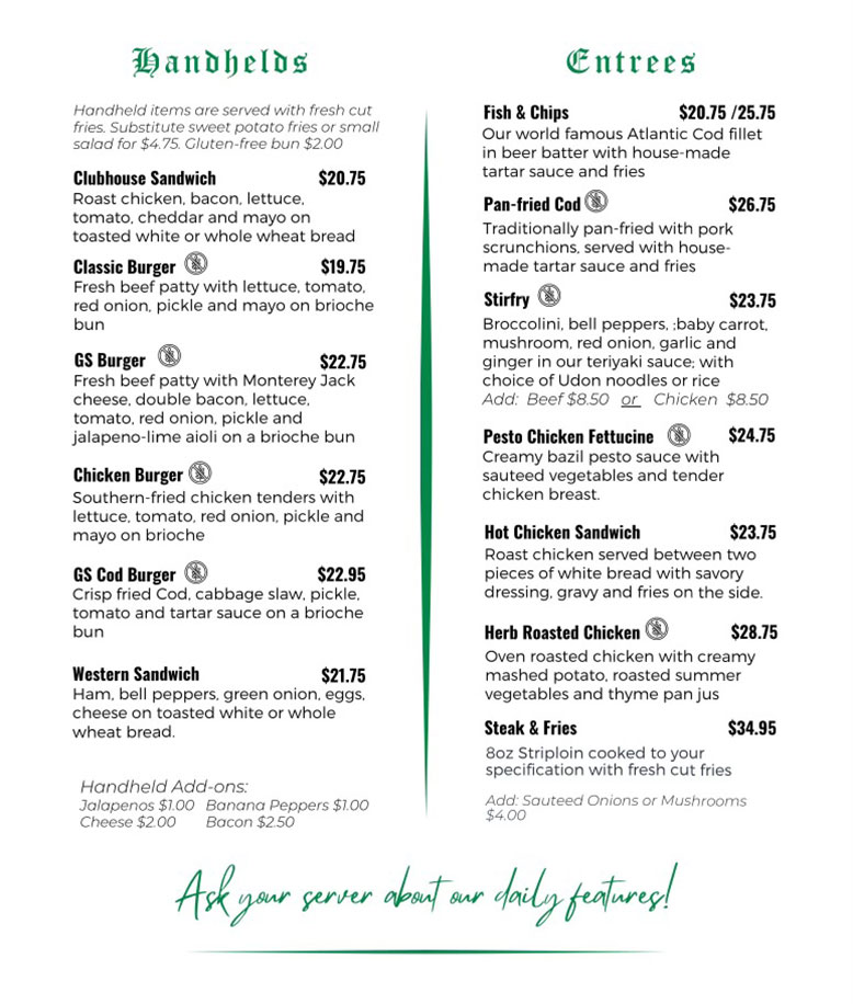 Green Sleeves Winter Menu page 2